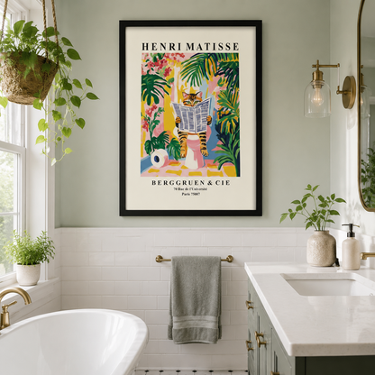 Matisse Cat Reading Newspaper Framed Canvas Wall Art