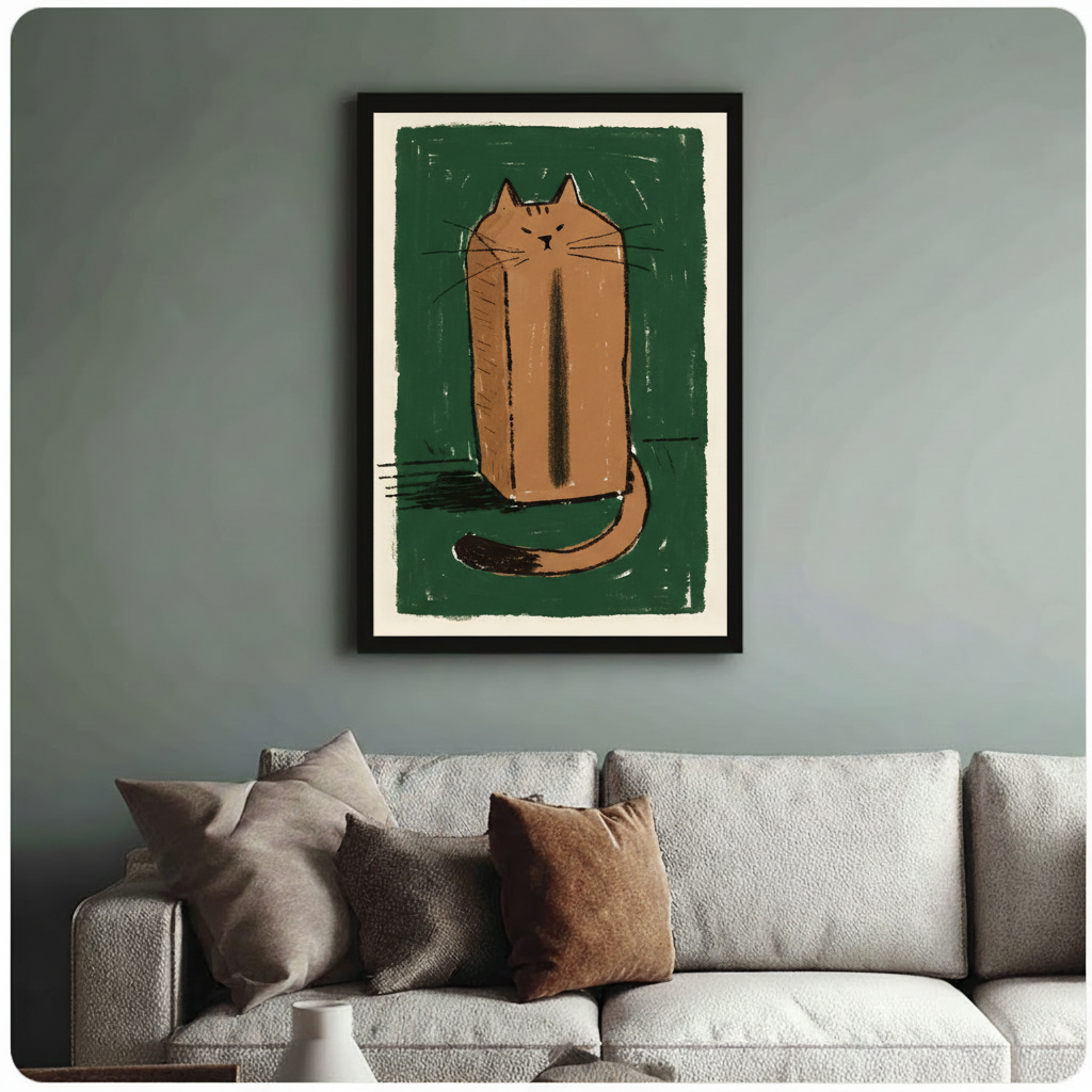 Quirky Square Cat Canvas Wall Art Print