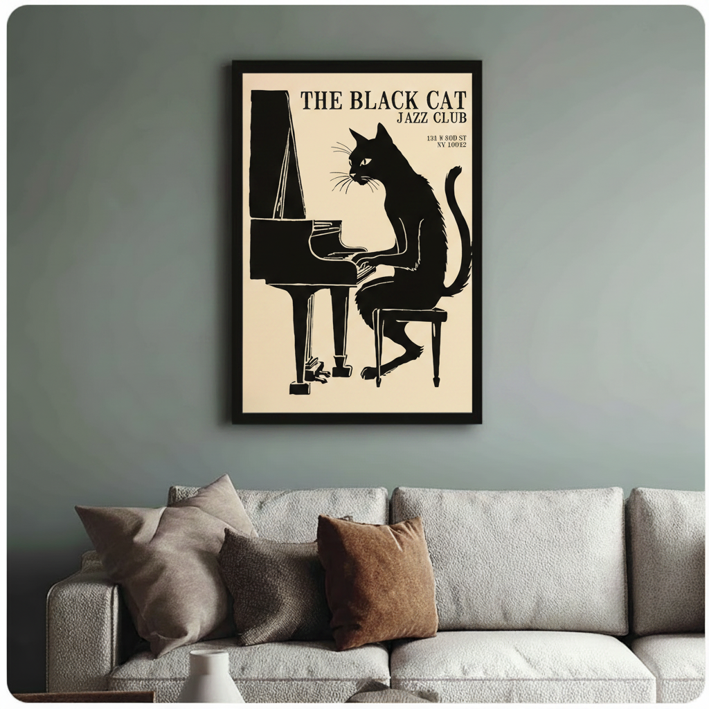 Black Cat Jazz Club Piano Vintage Poster Canvas Print