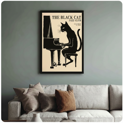 Black Cat Jazz Club Piano Vintage Poster Canvas Print