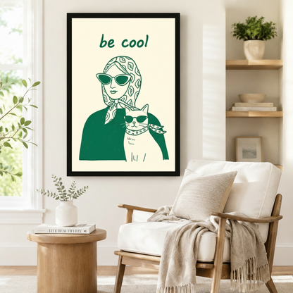 Be Cool Woman Cat Retro Pop Canvas Wall Art
