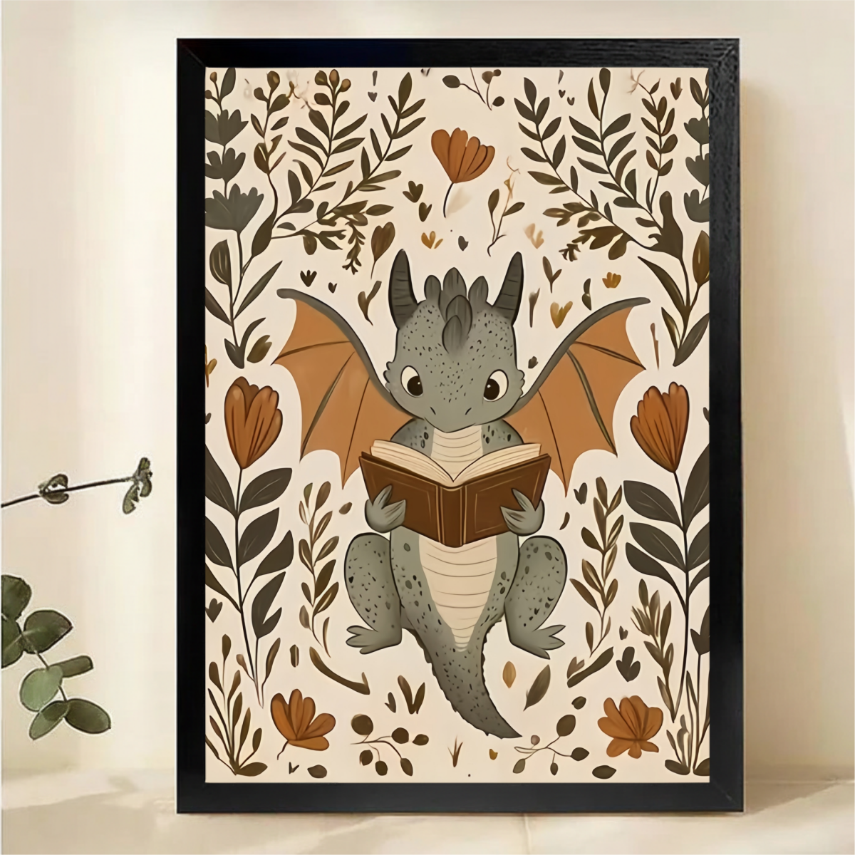 Reading Dragon Framed Wall Art - Whimsical Nursery Decor
