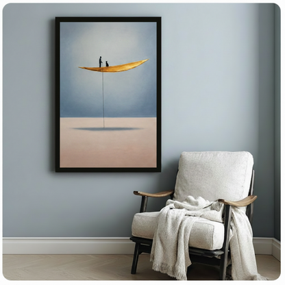Man Cat Floating Leaf Minimalist Canvas Wall Art