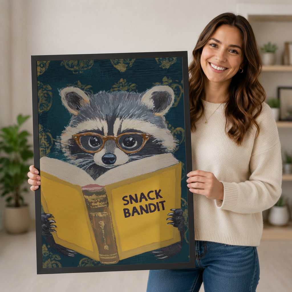 Snack Bandit Raccoon Reading Funny Impasto Canvas Print