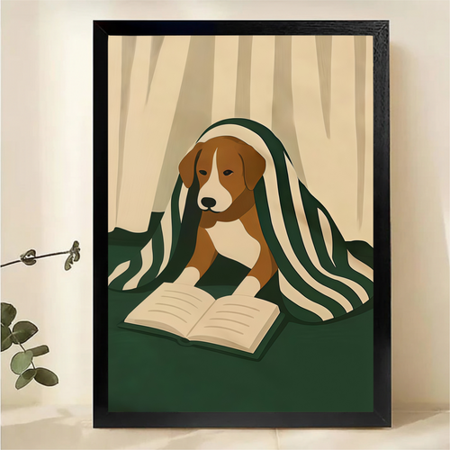 Dog Reading Book Framed Wall Art - Modern Minimalist Print