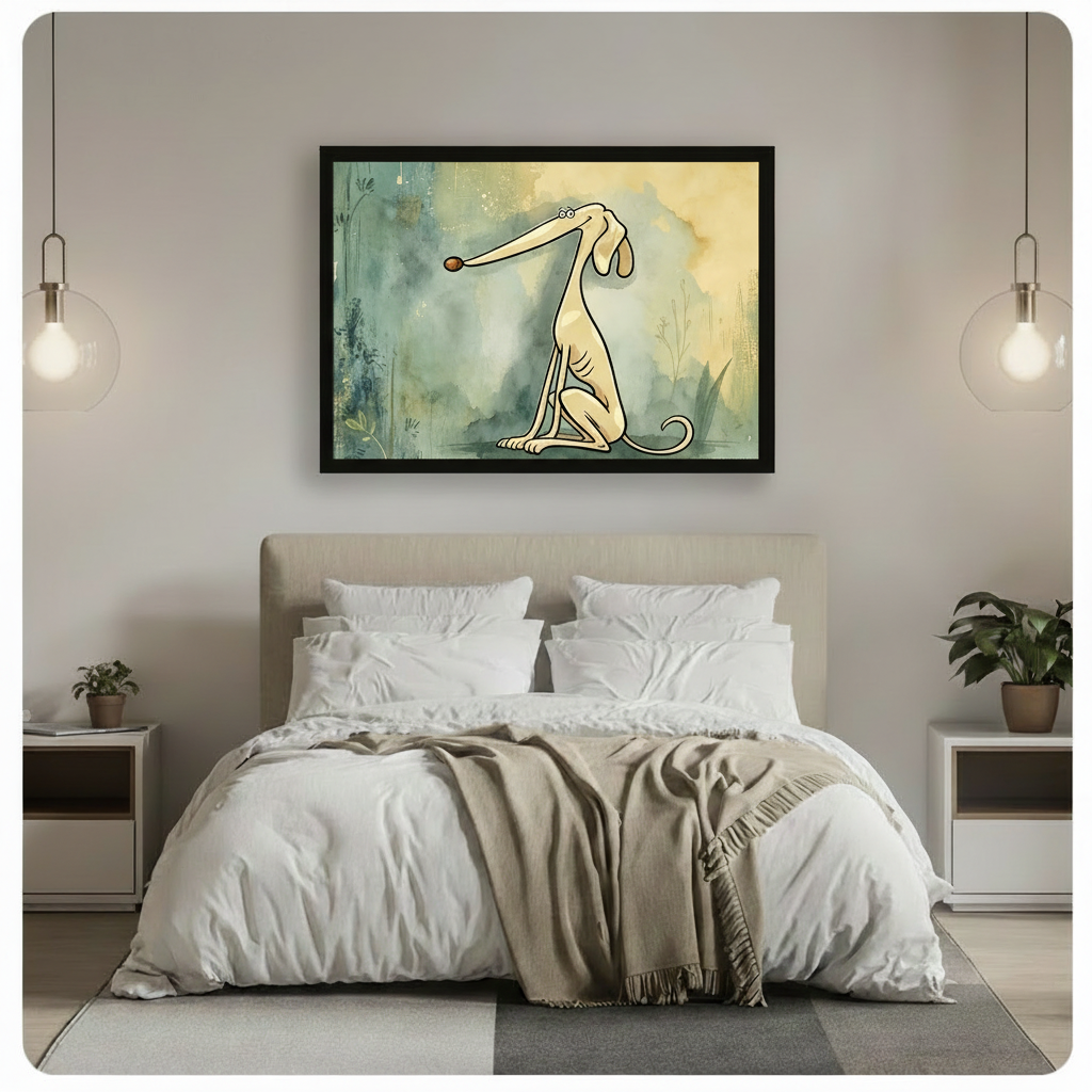 Funny Long-Nose Dog Watercolor Canvas Art Wall Art