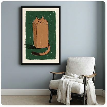Quirky Square Cat Canvas Wall Art Print