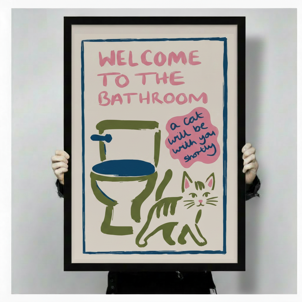 Welcome to the Bathroom Funny Cat Canvas Art Wall Art