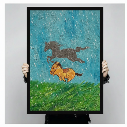 Wild Horses Running Rain Canvas Art Wall Art