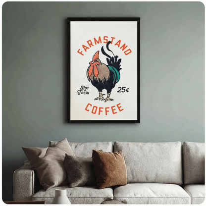 Farmstand Coffee Rooster Retro Canvas Wall Art