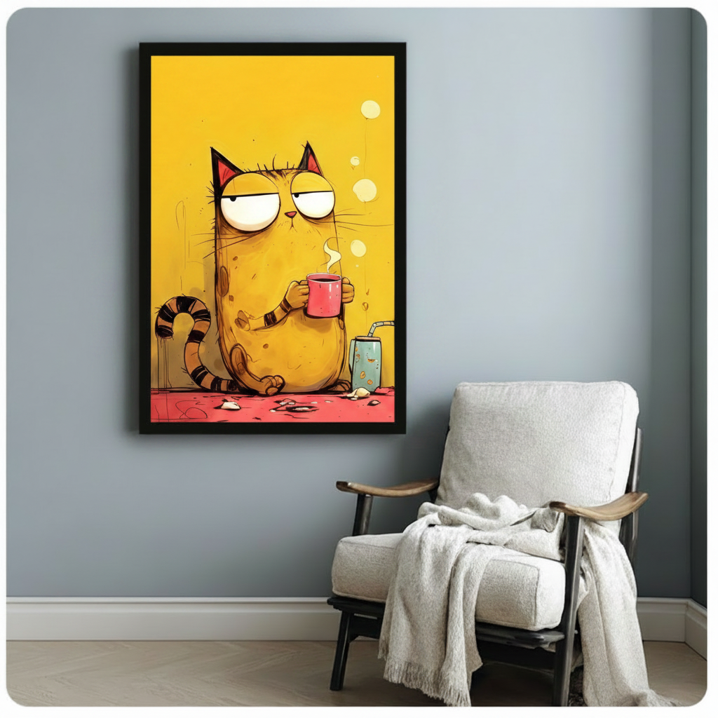 Grumpy Cat Coffee Cup Funny Canvas Wall Art
