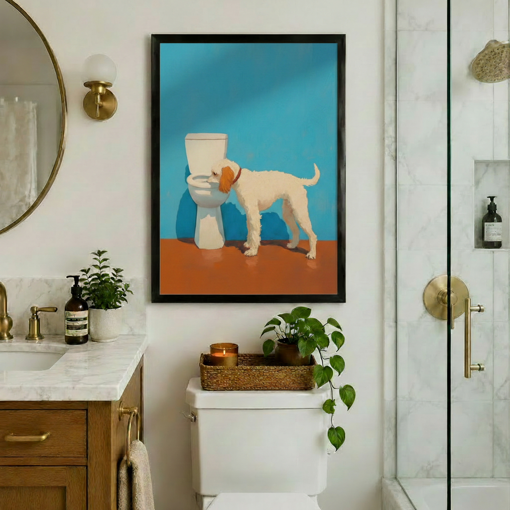 Funny Dog Drinking Toilet Pop Art Canvas Print