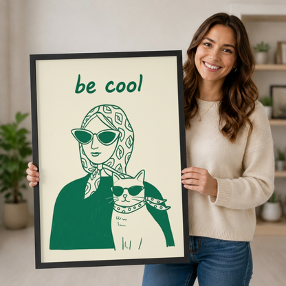 Be Cool Woman Cat Retro Pop Canvas Wall Art