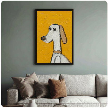 White Hound Dog Yellow Pop Art Canvas Wall Art