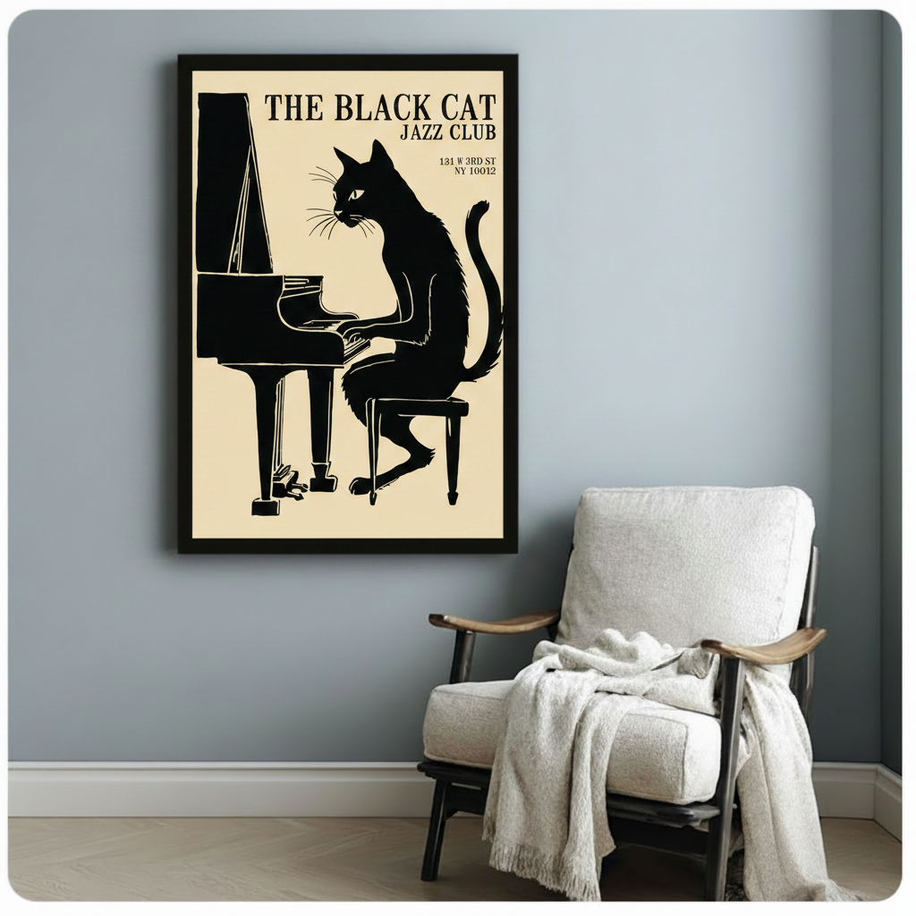 Black Cat Jazz Club Piano Vintage Poster Canvas Print