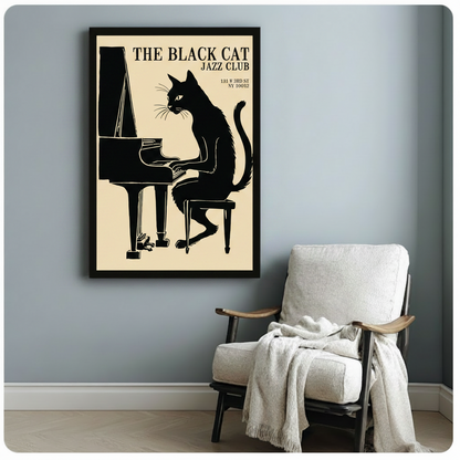 Black Cat Jazz Club Piano Vintage Poster Canvas Print