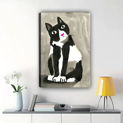 Black and White Cat Wall Art - Minimalist Watercolor Print