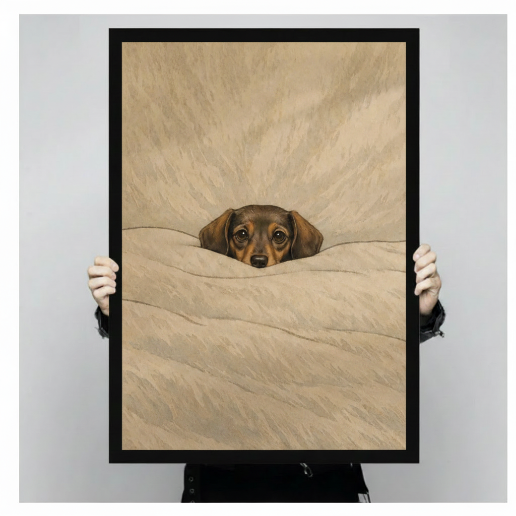 Cozy Dachshund Under Blanket Oil Painting Canvas