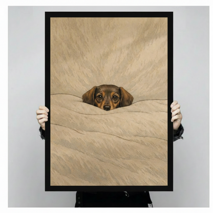 Cozy Dachshund Under Blanket Oil Painting Canvas
