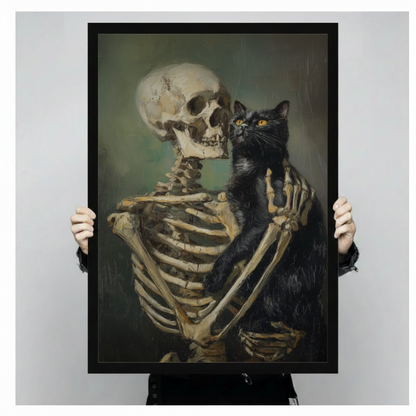 Gothic Skeleton Holding Black Cat Canvas Art Wall Art