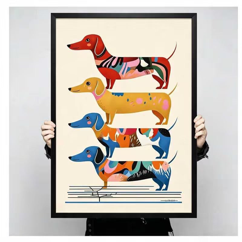 Colorful Stacked Dachshunds Pop Art Canvas Wall Art