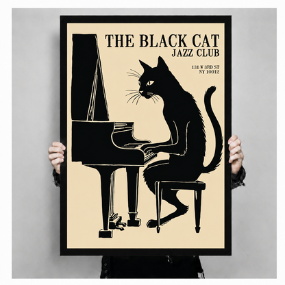 Black Cat Jazz Club Piano Vintage Poster Canvas Print