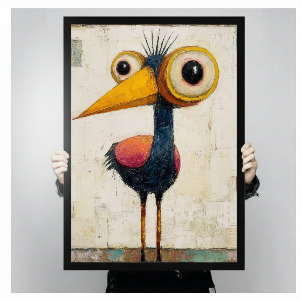 Big Eye Quirky Bird Expressionist Funny Canvas Print