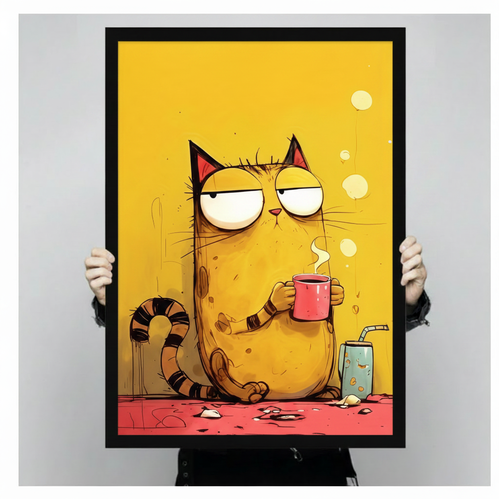 Grumpy Cat Coffee Cup Funny Canvas Wall Art