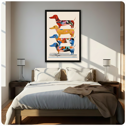 Colorful Stacked Dachshunds Pop Art Canvas Wall Art