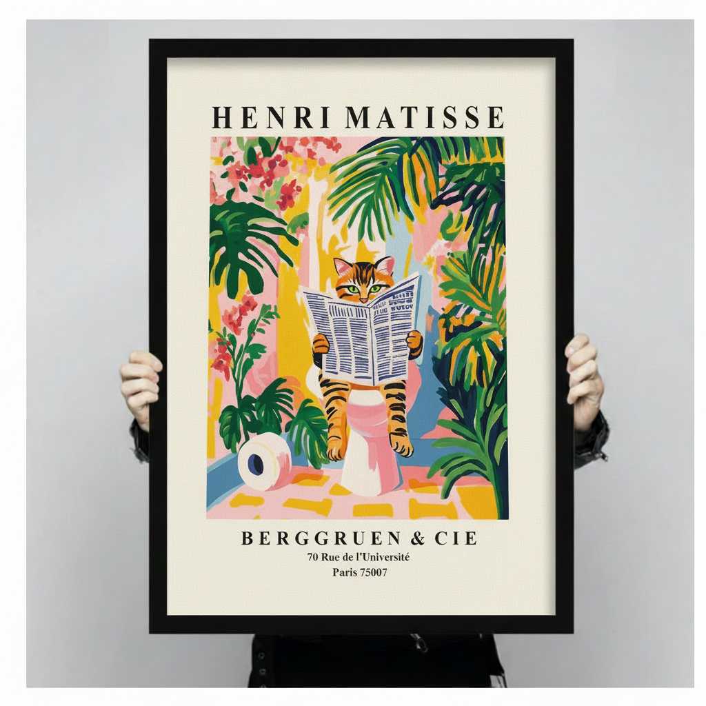 Matisse Cat Reading Newspaper Framed Canvas Wall Art