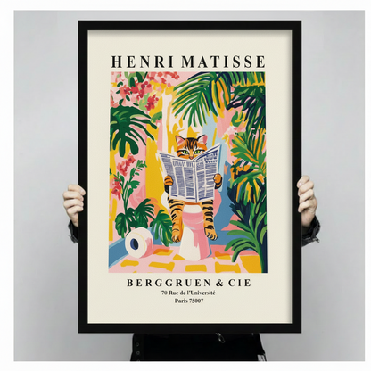 Matisse Cat Reading Newspaper Framed Canvas Wall Art