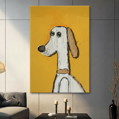White Hound Dog Yellow Pop Art Canvas Wall Art