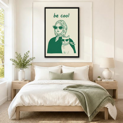 Be Cool Woman Cat Retro Pop Canvas Wall Art
