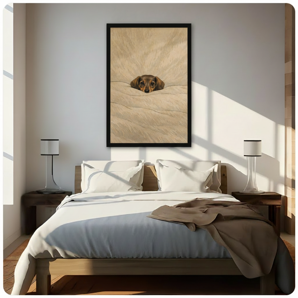 Cozy Dachshund Under Blanket Oil Painting Canvas