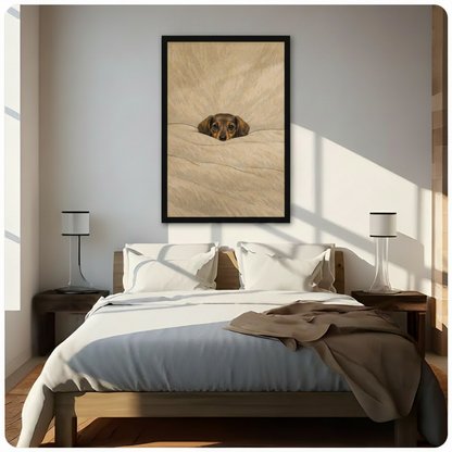 Cozy Dachshund Under Blanket Oil Painting Canvas