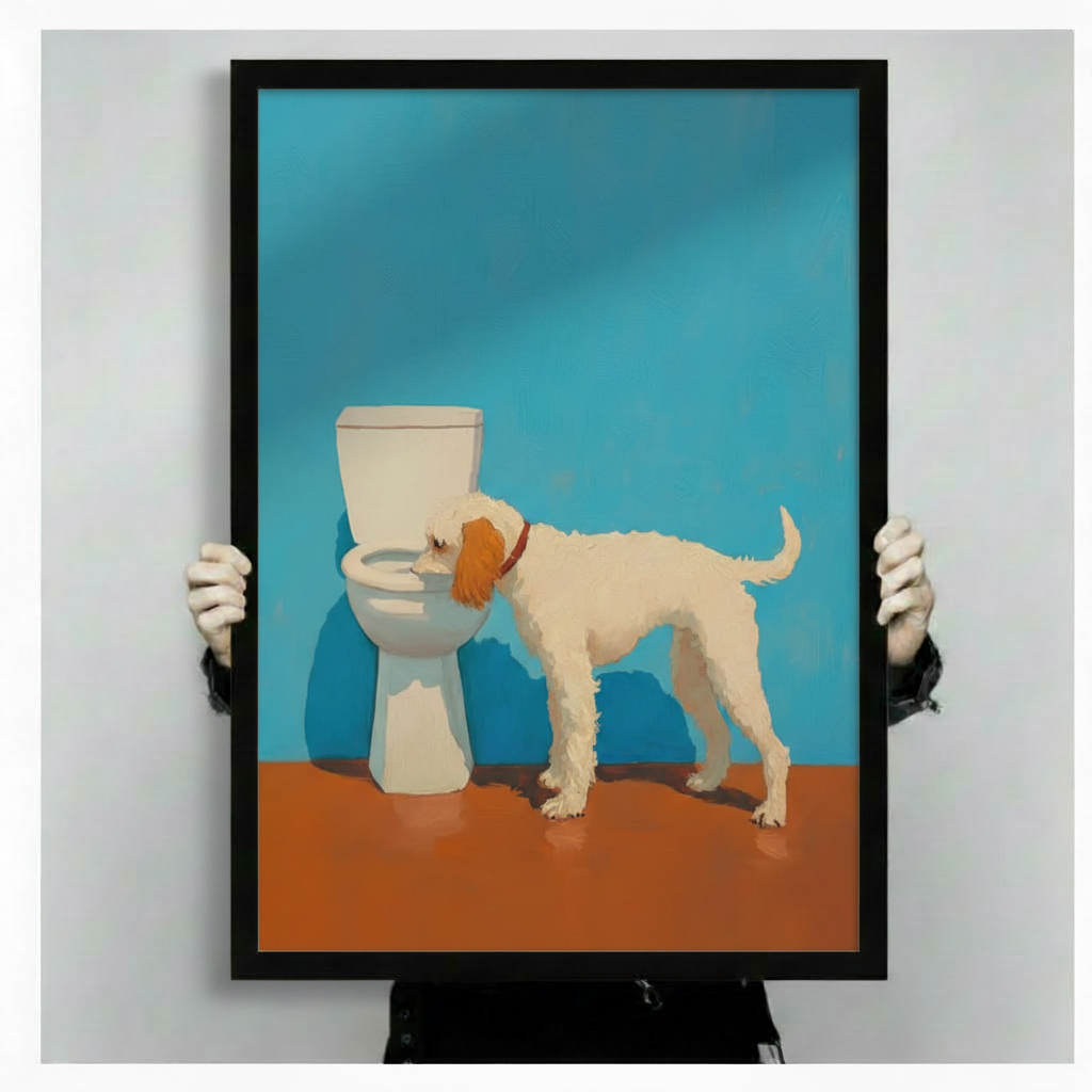 Funny Dog Drinking Toilet Pop Art Canvas Print