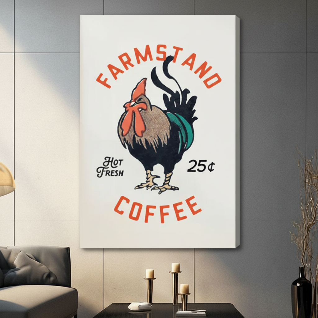 Farmstand Coffee Rooster Retro Canvas Wall Art