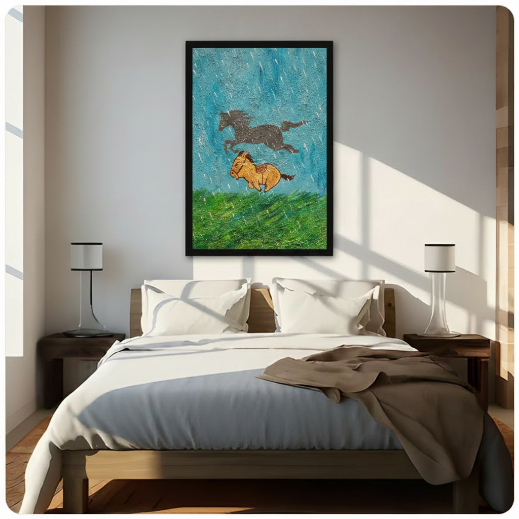 Wild Horses Running Rain Canvas Art Wall Art
