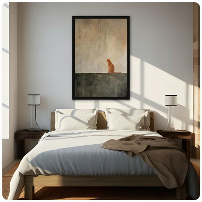 Solitary Orange Cat Minimalist Oil Painting Canvas Print