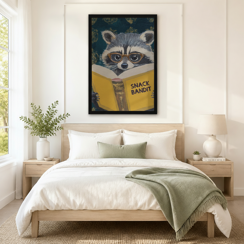 Snack Bandit Raccoon Reading Funny Impasto Canvas Print