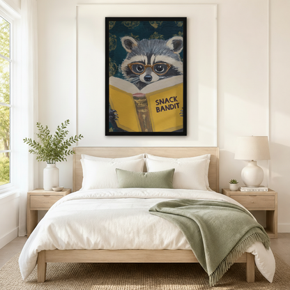Snack Bandit Raccoon Reading Funny Impasto Canvas Print