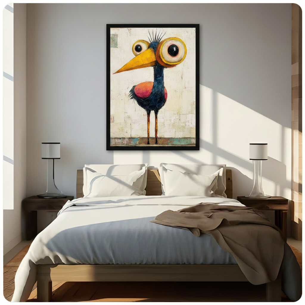 Big Eye Quirky Bird Expressionist Funny Canvas Print