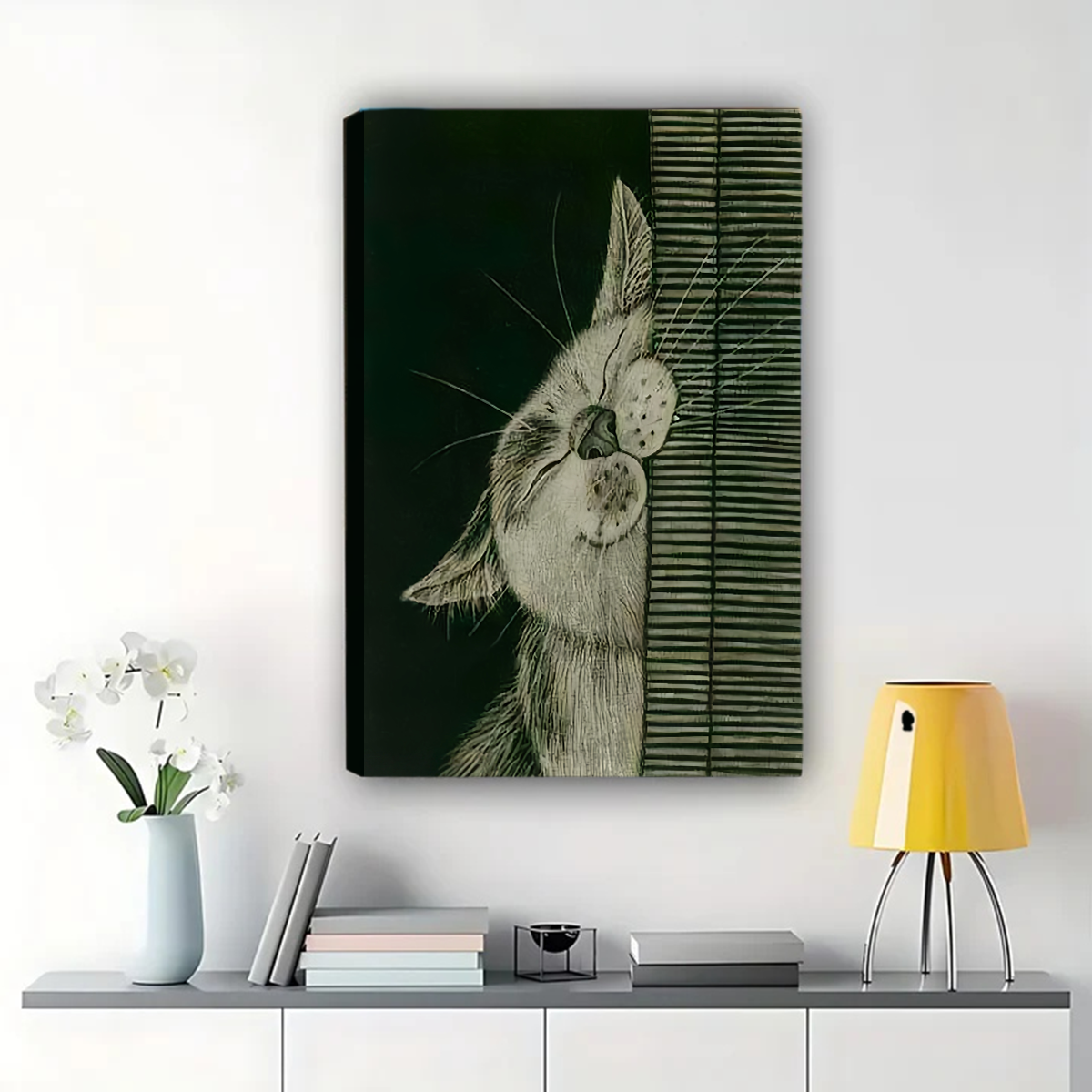 Cat by Window Wall Art - Vintage Green Style