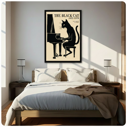 Black Cat Jazz Club Piano Vintage Poster Canvas Print