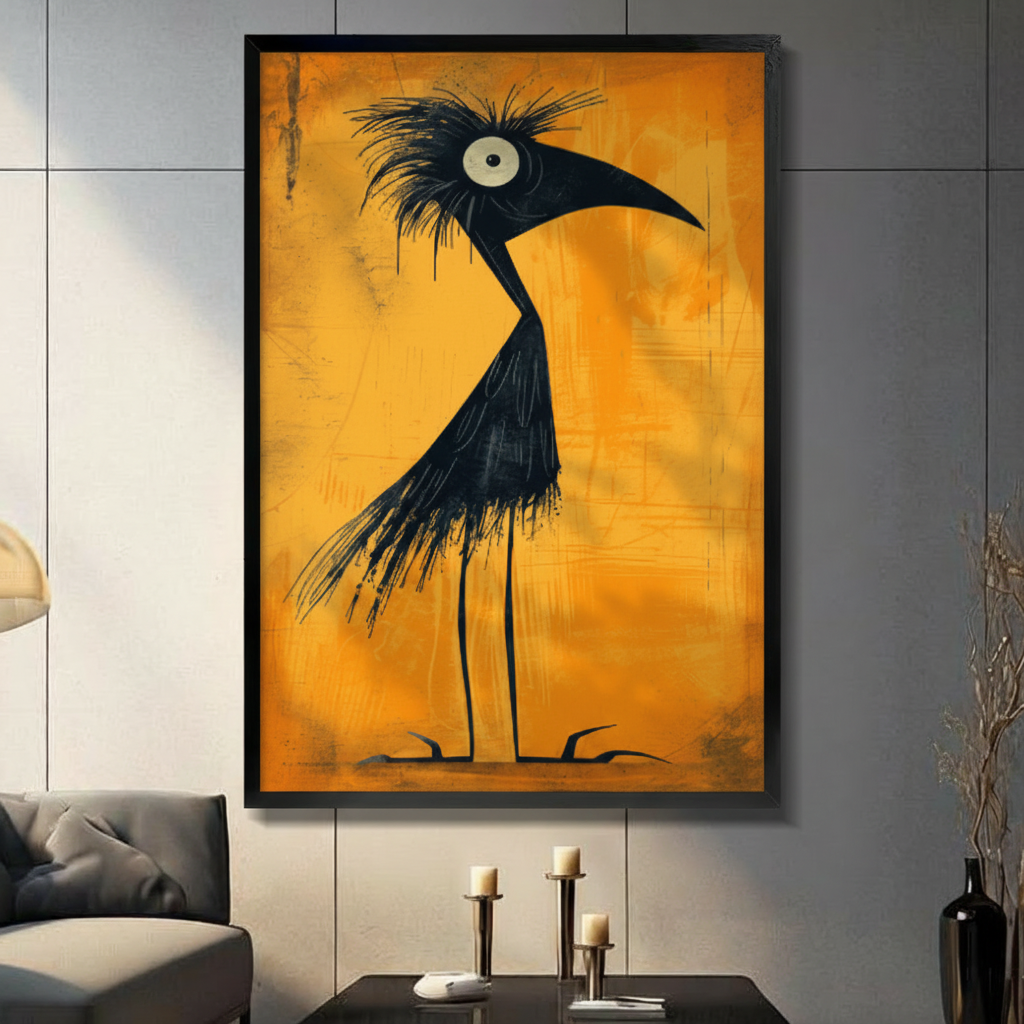 Abstract Black Bird Canvas Wall Art | Minimalist