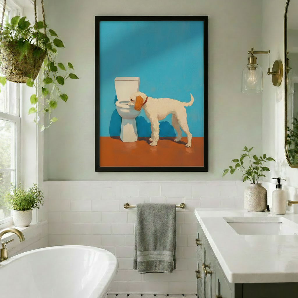 Funny Dog Drinking Toilet Pop Art Canvas Print