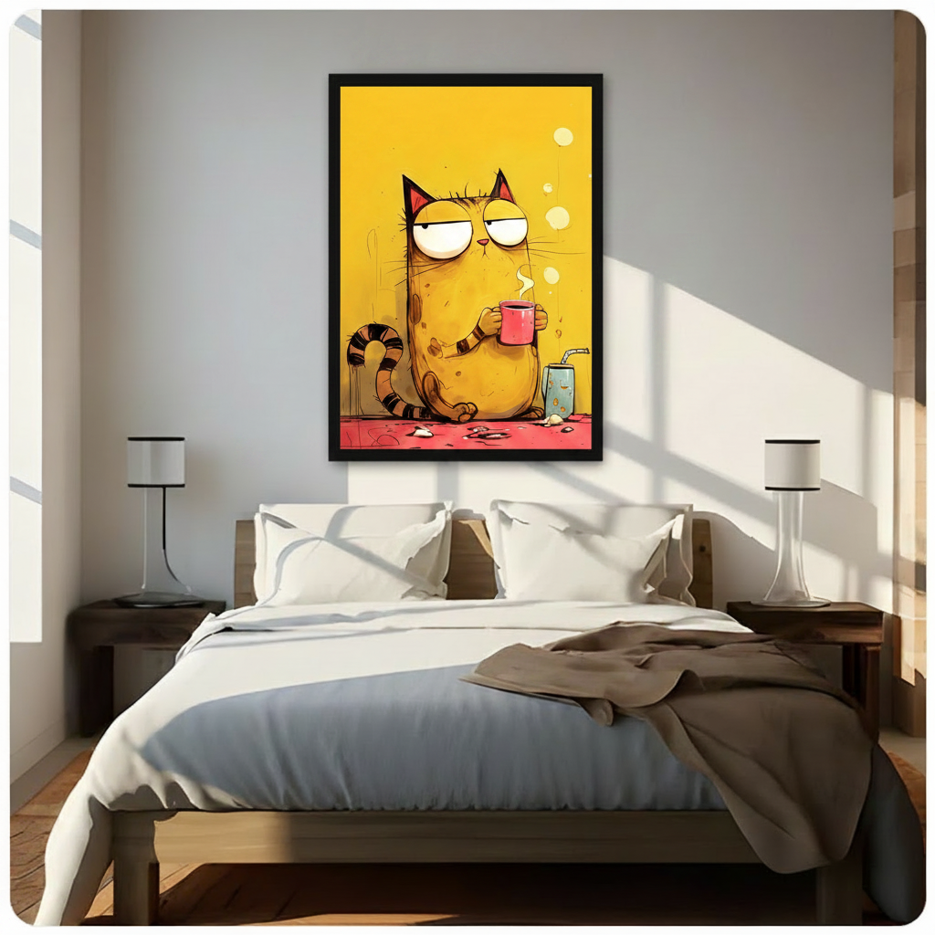 Grumpy Cat Coffee Cup Funny Canvas Wall Art