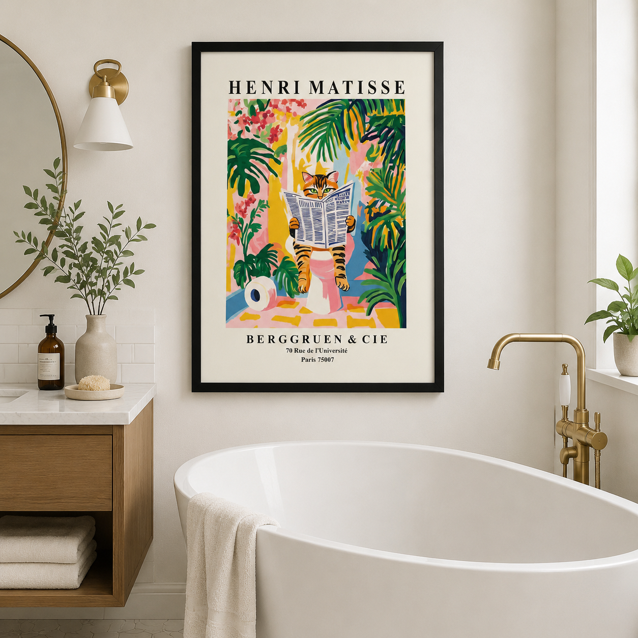 Matisse Cat Reading Newspaper Framed Canvas Wall Art