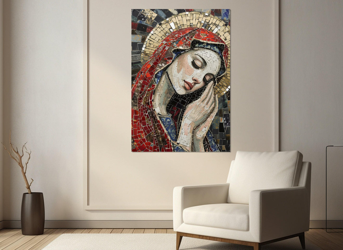 Virgin Mary Canvas Print – Framed Mosaic Wall Art | Ready to Hang Religious Decor