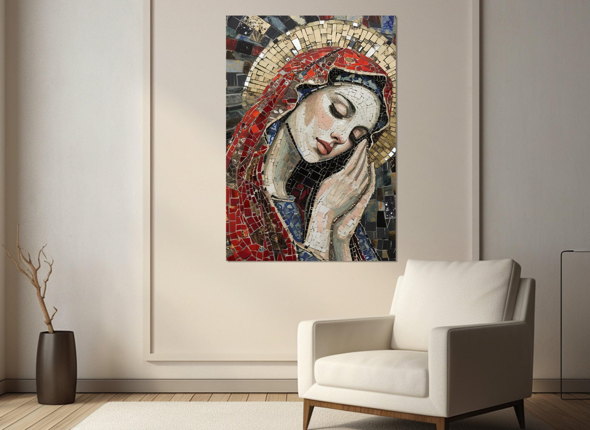 Virgin Mary Canvas Print – Framed Mosaic Wall Art | Ready to Hang Religious Decor